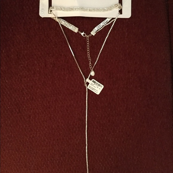 ICING RHINESTONE SILVER CHOKER LARIAT NECKLACE, NWT - Picture 4 of 4